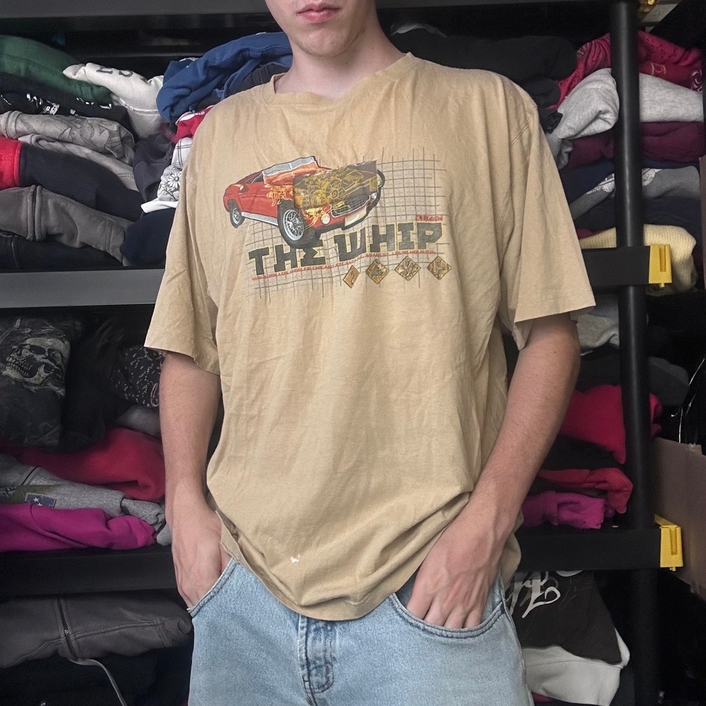 Vintage Karl Kani The Whip Graphic T Shirt Tan Boxy XL Y2K Streetwear Skater